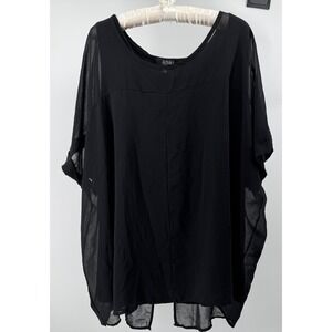 a.n.a. Black Sheer Boho Blouse 3X Lace-Up Back Flowing Overlay Tunic Top Plus